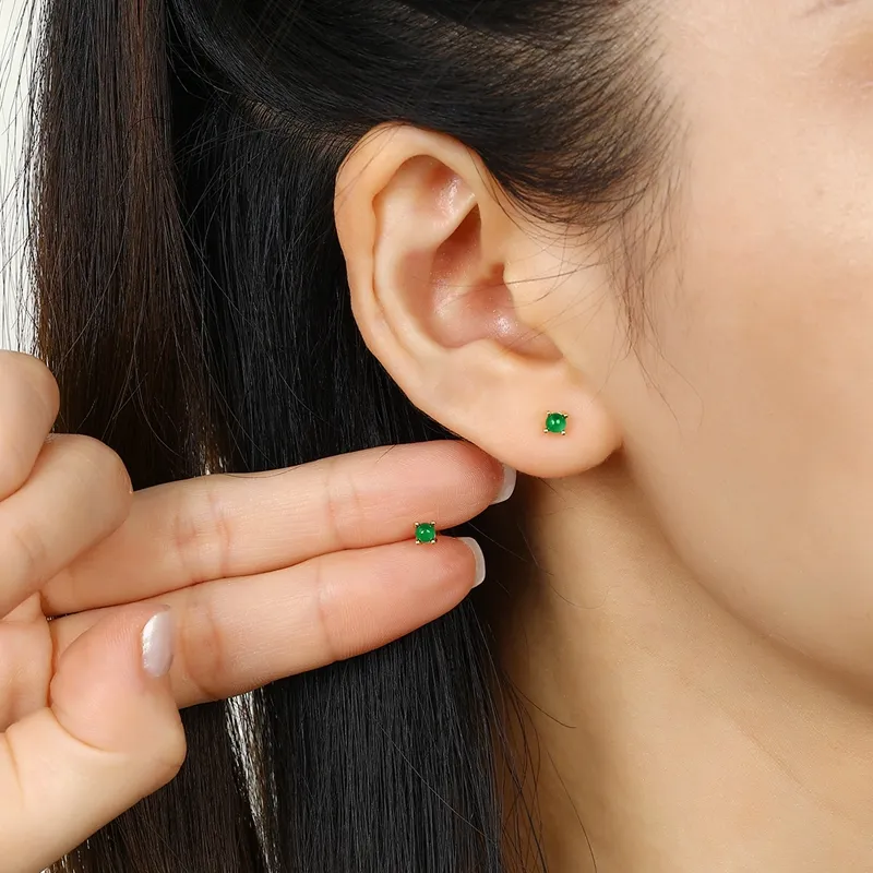 Purple Muli Ice Glutinous Emerald Jadeite Stud Earring Women's-1