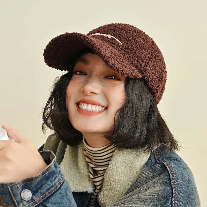 CACUSS Junior Teddy Fleece Japanese Style Warm Baseball Caps Women's-1