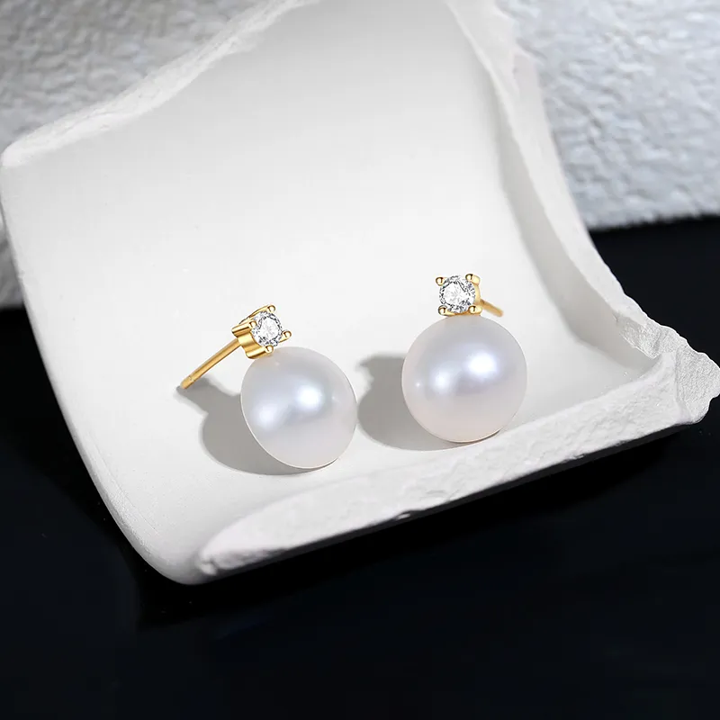 Inlady Freshwater Pearl Stud Earrings Women's-4