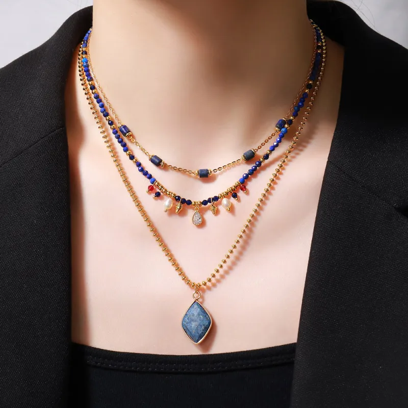 Leticia Ponti Gold Plated Copper With Semi Precious Stones Necklaces Women's-1