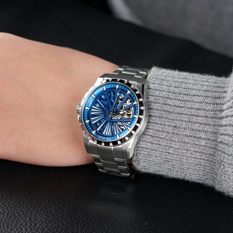 OBLVLO Automatic Mechanical Movement Watch Unisex Gold Dial-19