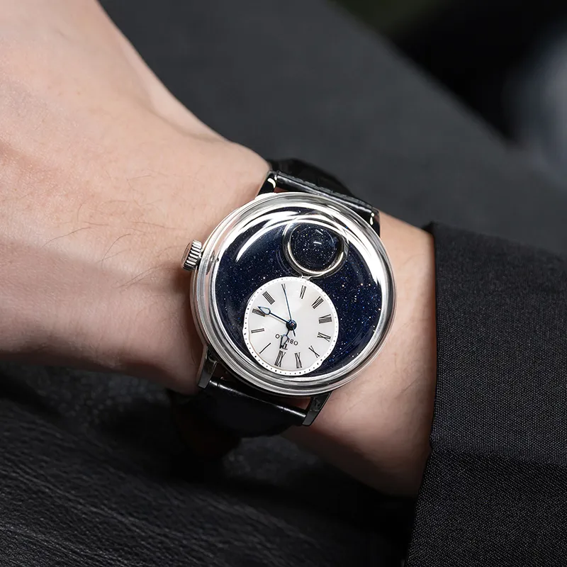 OBLVLO Automatic Mechanical Movement Cowhide Strap Men's Watches Blue Dial-3