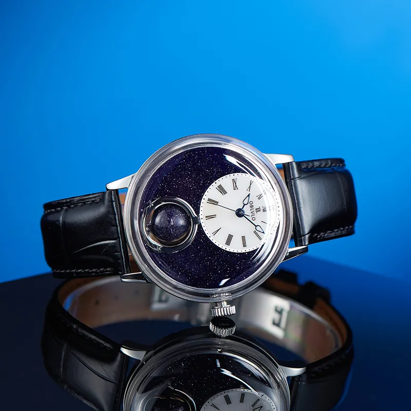 OBLVLO Automatic Mechanical Movement Cowhide Strap Men's Watches Blue Dial-4