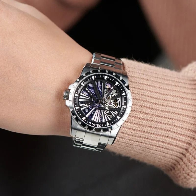 OBLVLO Automatic Mechanical Movement Watch Unisex Gold Dial-12