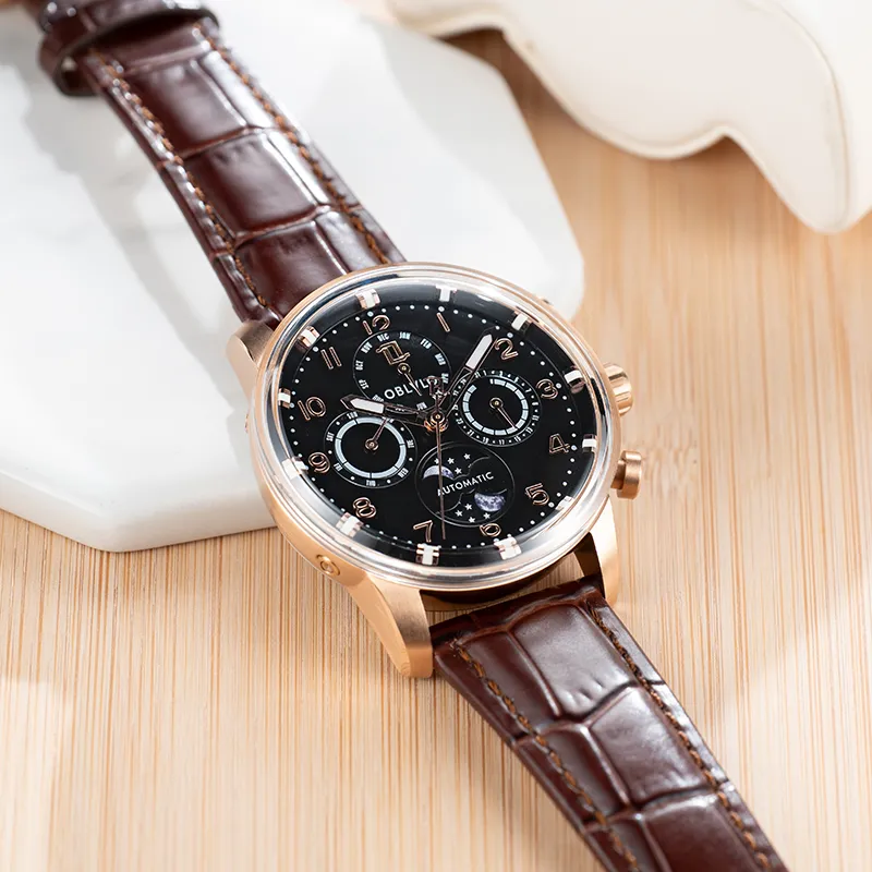 OBLVLO High End Business Casual Mechanical Movement Watch Men's Watches Black Dial-1