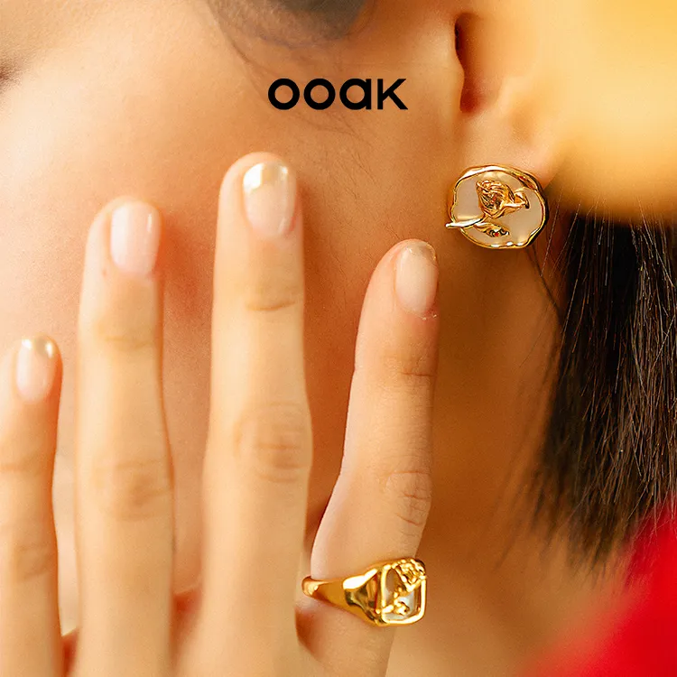 OOAK Rose Poet Collection 18K Gold Plated Copper Clip On Earrings Women's-2