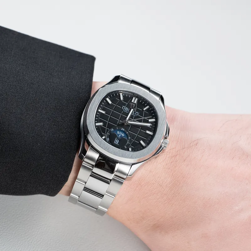OBLVLO Automatic Mechanical Movement Stainless Steel Watchband Watch Men's Watches White Dial-7