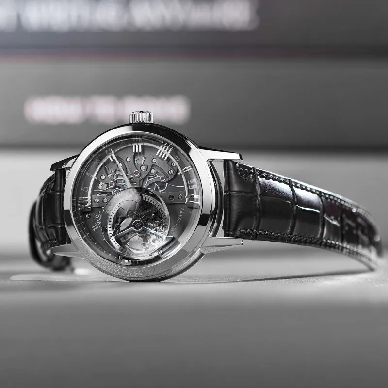 OBLVLO Automatic Mechanical Movement Genuine Leather Strap Watch Men's Watches Black Dial-25