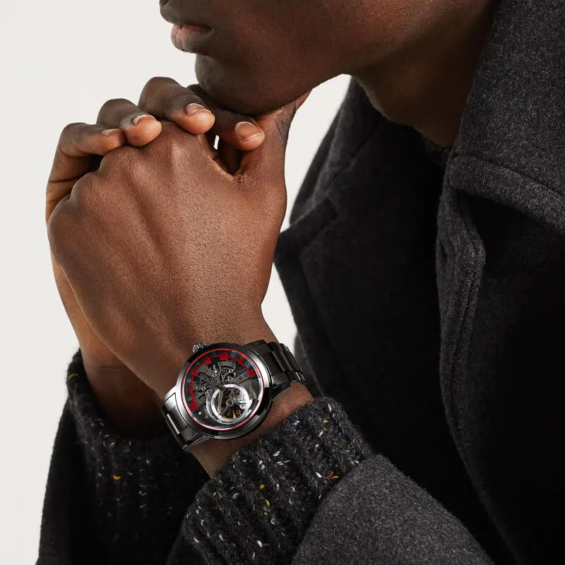 OBLVLO Automatic Mechanical Movement Genuine Leather Strap Watch Men's Watches Black Dial-44