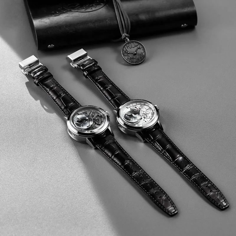 OBLVLO Automatic Mechanical Movement Genuine Leather Strap Watch Men's Watches Black Dial-27