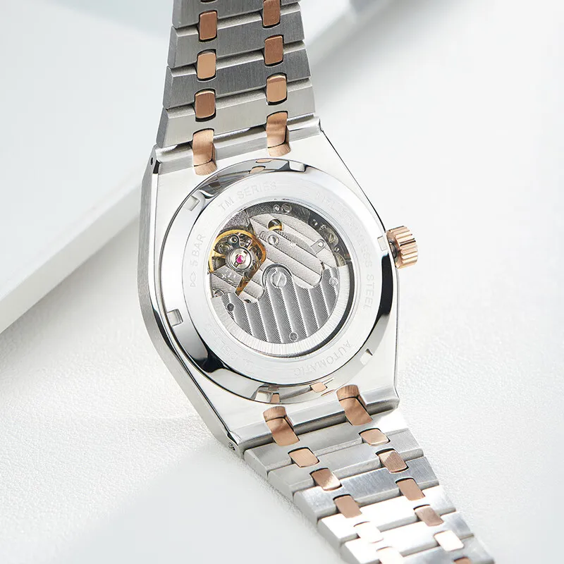 OBLVLO Automatic Mechanical Movement Steel Strap Men's Watches White Dial-5