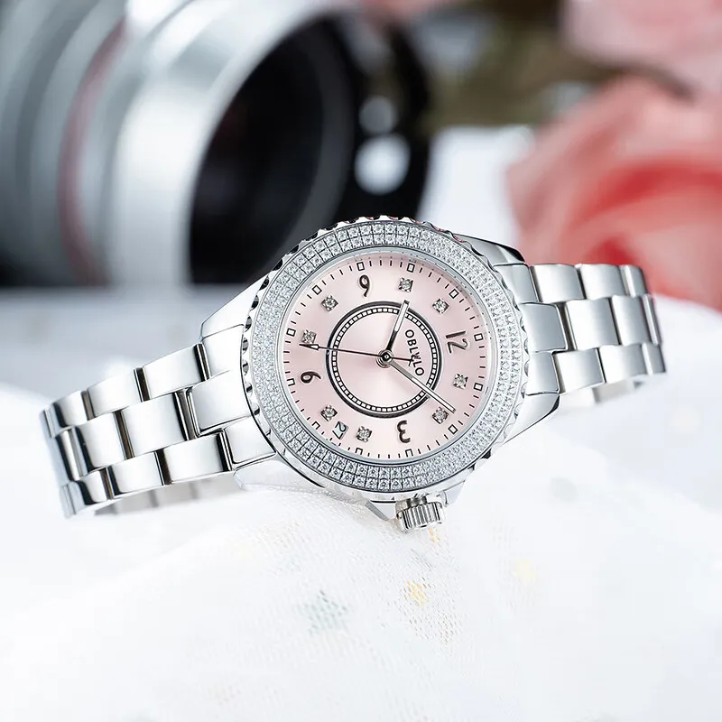 OBLVLO Automatic Mechanical Movement Stainless Steel Strap Watch Women's Watch Silver Dial-7
