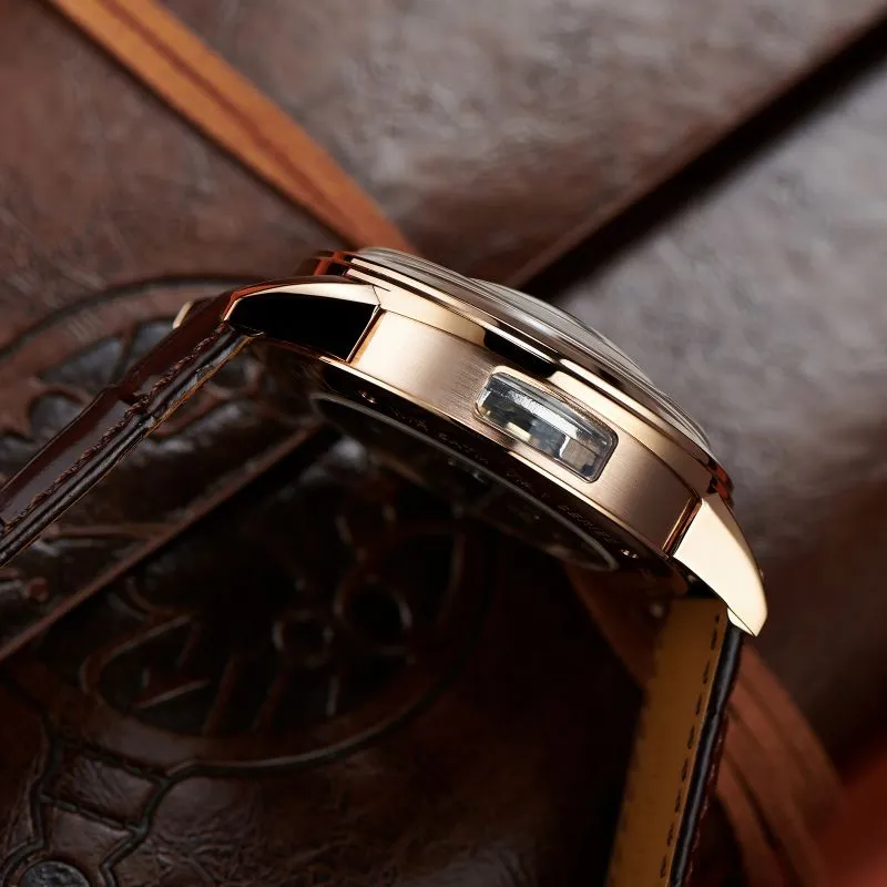OBLVLO Automatic Mechanical Movement Genuine Leather Strap Watch Men's Watches Black Dial-14