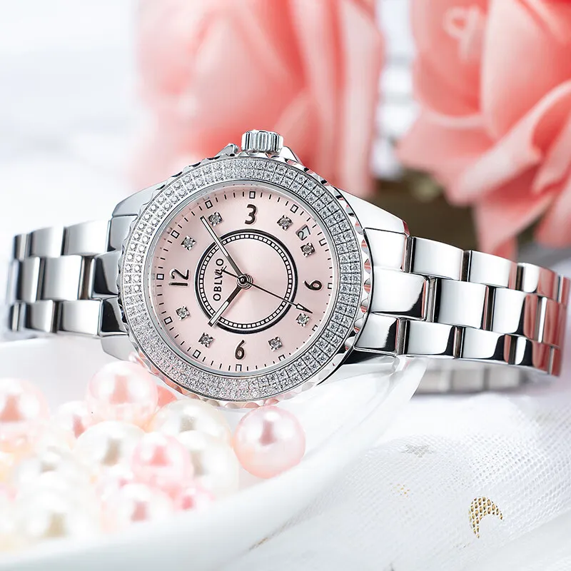 OBLVLO Automatic Mechanical Movement Stainless Steel Strap Watch Women's Watch Silver Dial-8
