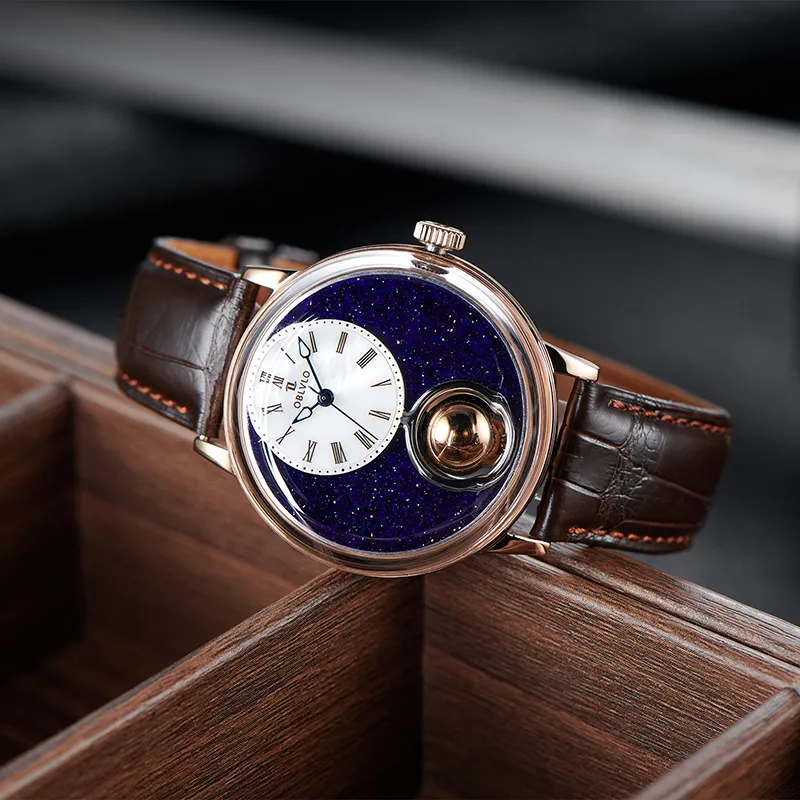 OBLVLO Automatic Mechanical Movement Cowhide Strap Men's Watches Blue Dial-10