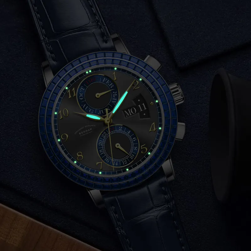 BORMAN Automatic Mechanical Movement Cow Leather Strap Watch Men's Watches Black Dial-9