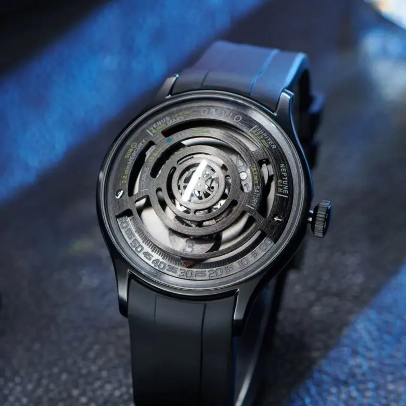 OBLVLO Solar Collection Automatic Mechanical Movement Rubber Strap Men's Watches Black Dial-1