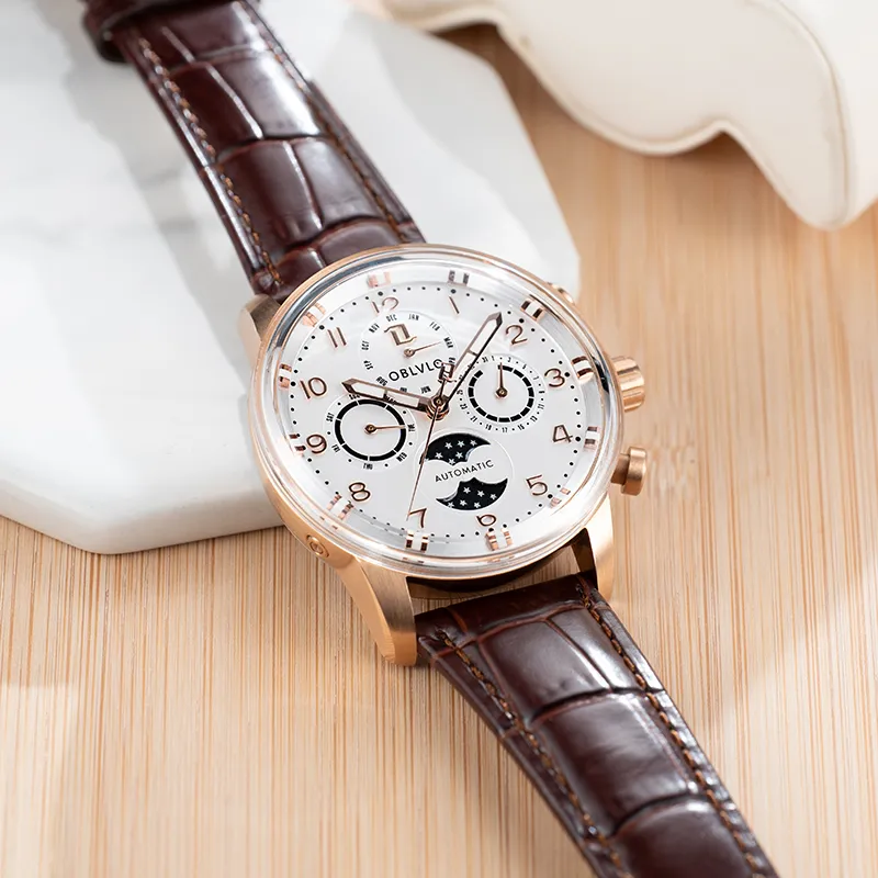 OBLVLO High End Business Casual Mechanical Movement Watch Men's Watches Black Dial-3