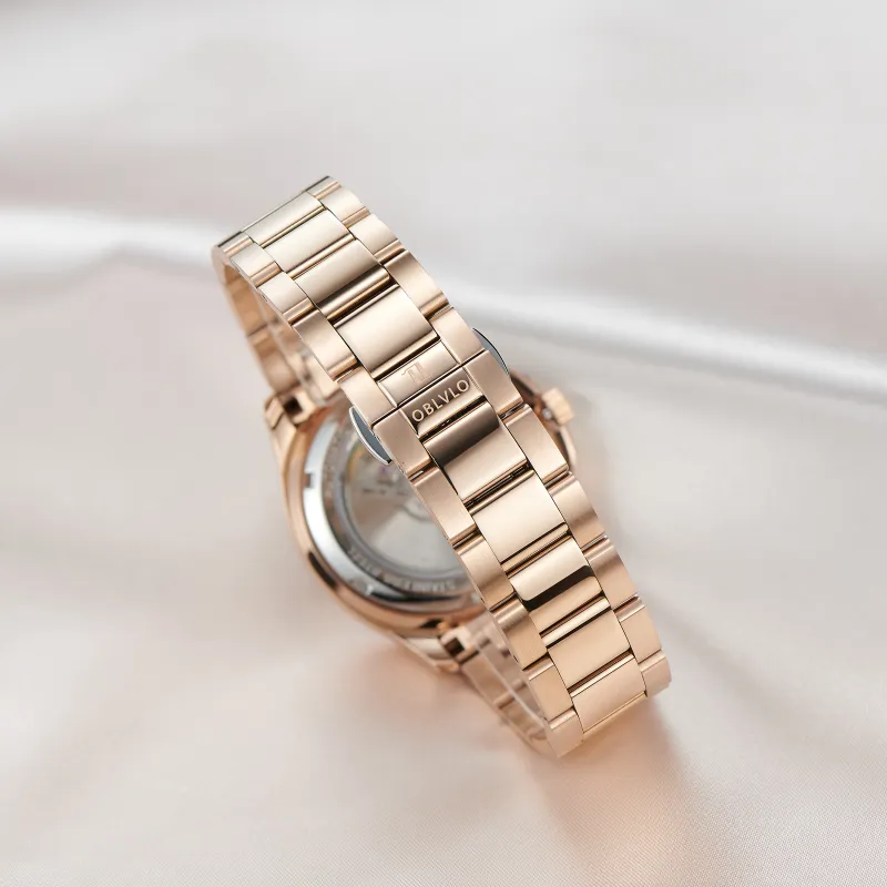 OBLVLO Automatic Mechanical Movement Stainless Steel Watchband Watch Men's Watches White Dial-17