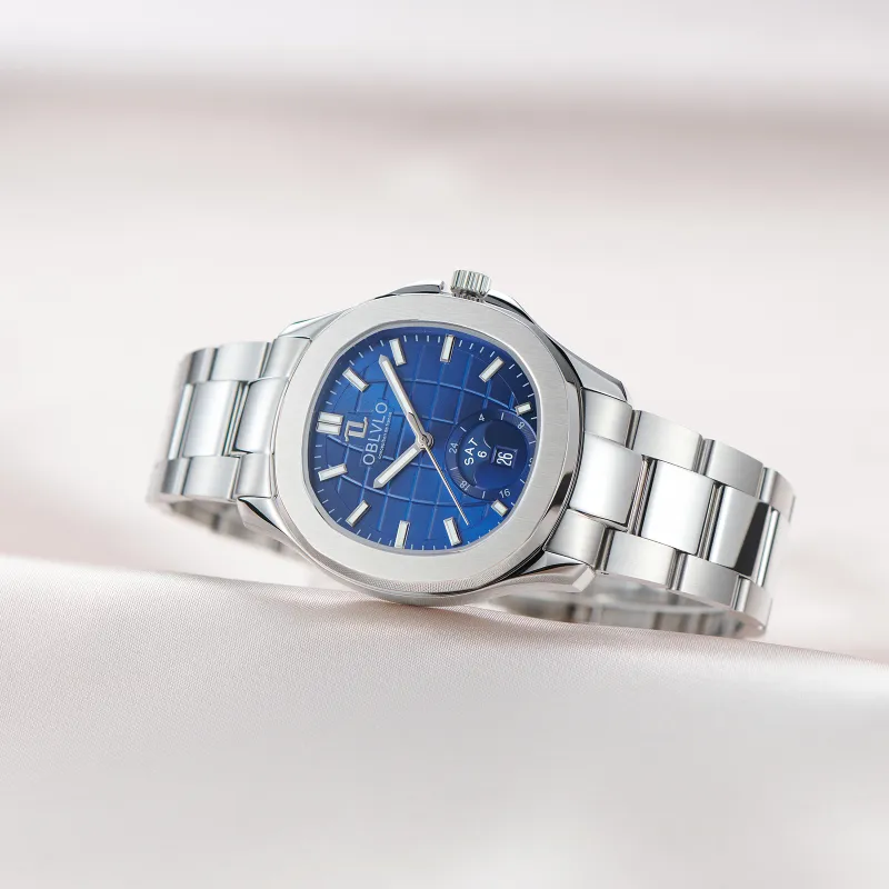 OBLVLO Automatic Mechanical Movement Stainless Steel Watchband Watch Men's Watches White Dial-1