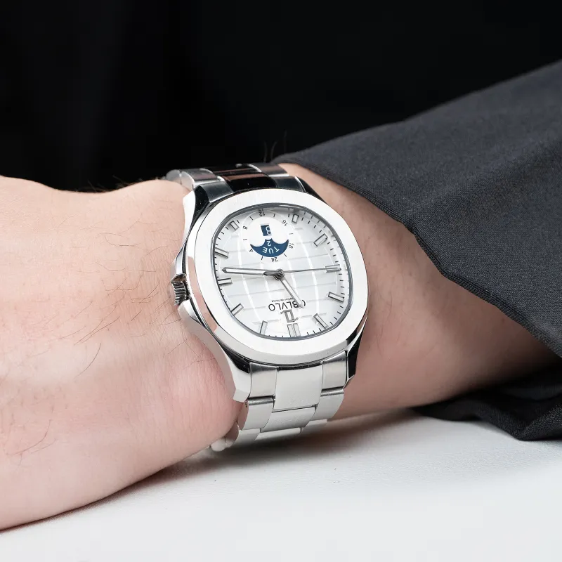 OBLVLO Automatic Mechanical Movement Stainless Steel Watchband Watch Men's Watches White Dial-12