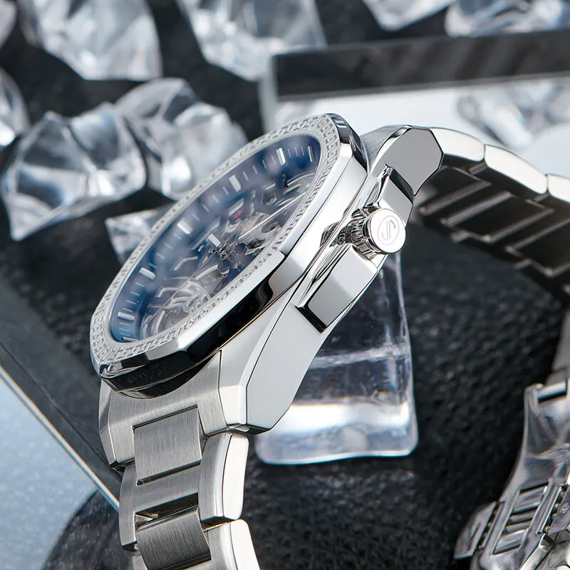 OBLVLO Automatic Mechanical Movement Stainless Steel Strap Chinese Watches Men's Watches Blue Dial-5