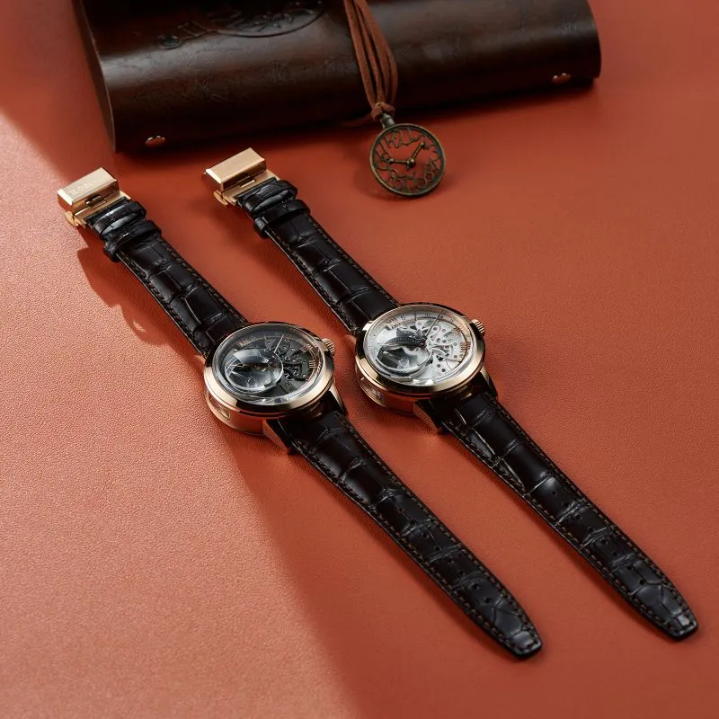 OBLVLO Automatic Mechanical Movement Genuine Leather Strap Watch Men's Watches Black Dial-13