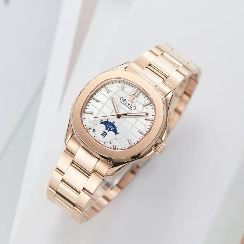 OBLVLO Automatic Mechanical Movement Stainless Steel Watchband Watch Men's Watches White Dial-16