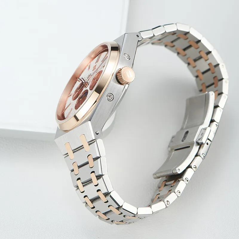 OBLVLO Automatic Mechanical Movement Steel Strap Men's Watches White Dial-4