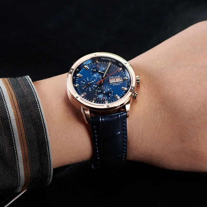 OBLVLO Automatic Mechanical Movement Watch Men's Watches Blue Dial-8