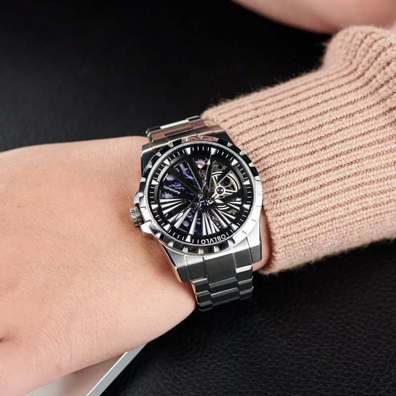 OBLVLO Automatic Mechanical Movement Watch Unisex Gold Dial-14