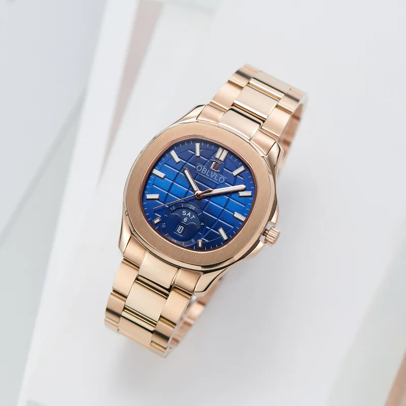 OBLVLO Automatic Mechanical Movement Stainless Steel Watchband Watch Men's Watches White Dial-29