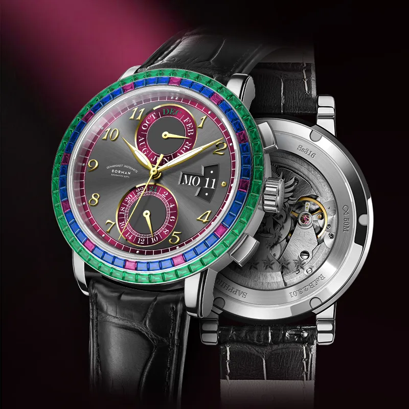 BORMAN Automatic Mechanical Movement Cow Leather Strap Watch Men's Watches Black Dial-1