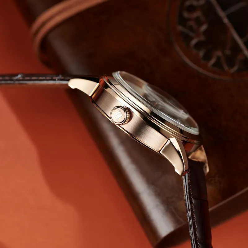 OBLVLO Automatic Mechanical Movement Genuine Leather Strap Watch Men's Watches Black Dial-15