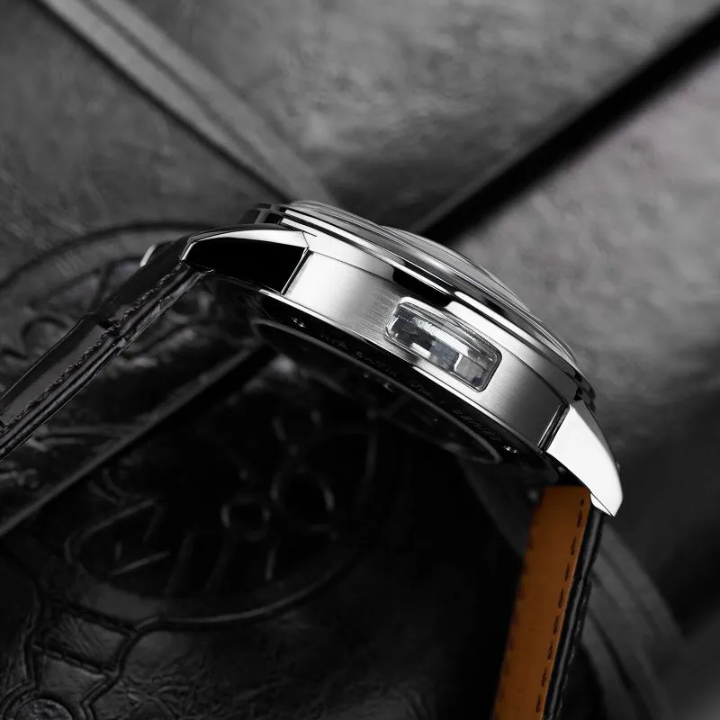 OBLVLO Automatic Mechanical Movement Genuine Leather Strap Watch Men's Watches Black Dial-28