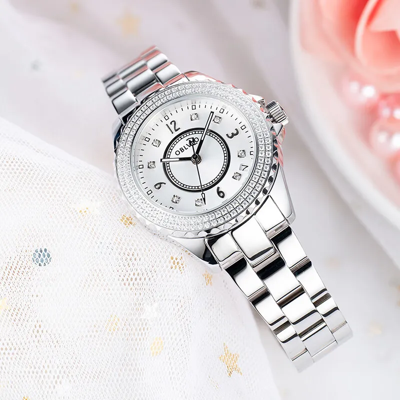 OBLVLO Automatic Mechanical Movement Stainless Steel Strap Watch Women's Watch Silver Dial-5