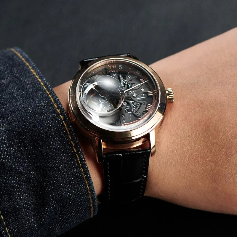 OBLVLO Automatic Mechanical Movement Genuine Leather Strap Watch Men's Watches Black Dial-34