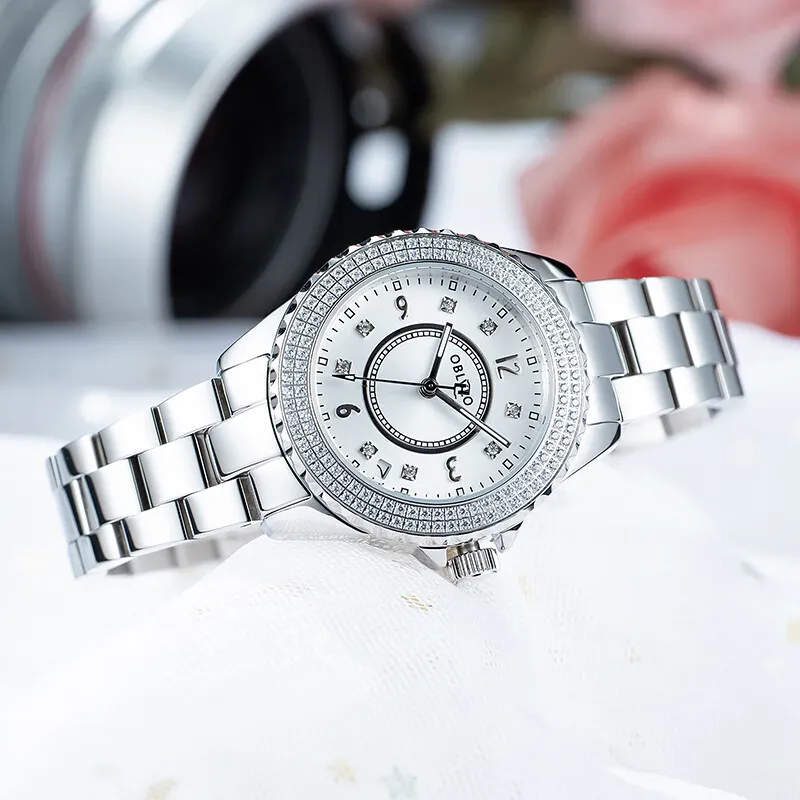 OBLVLO Automatic Mechanical Movement Stainless Steel Strap Watch Women's Watch Silver Dial-1