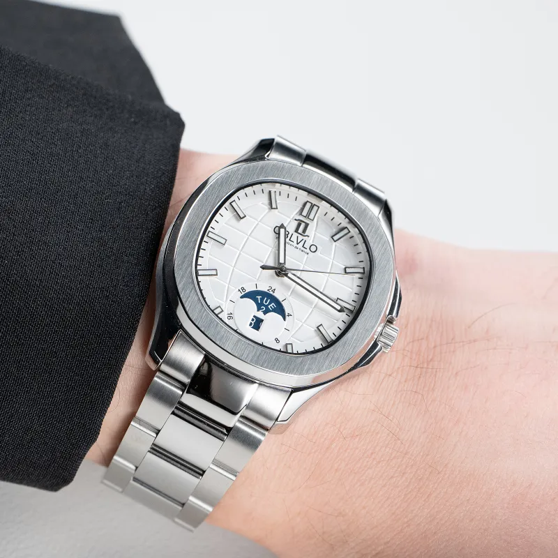 OBLVLO Automatic Mechanical Movement Stainless Steel Watchband Watch Men's Watches White Dial-11