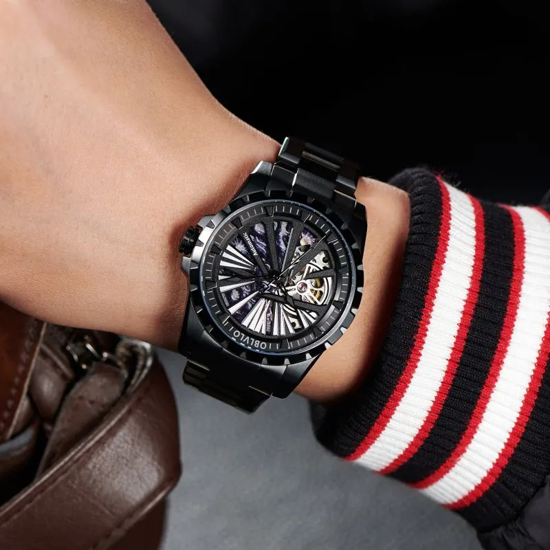 OBLVLO Automatic Mechanical Movement Watch Unisex Gold Dial-9