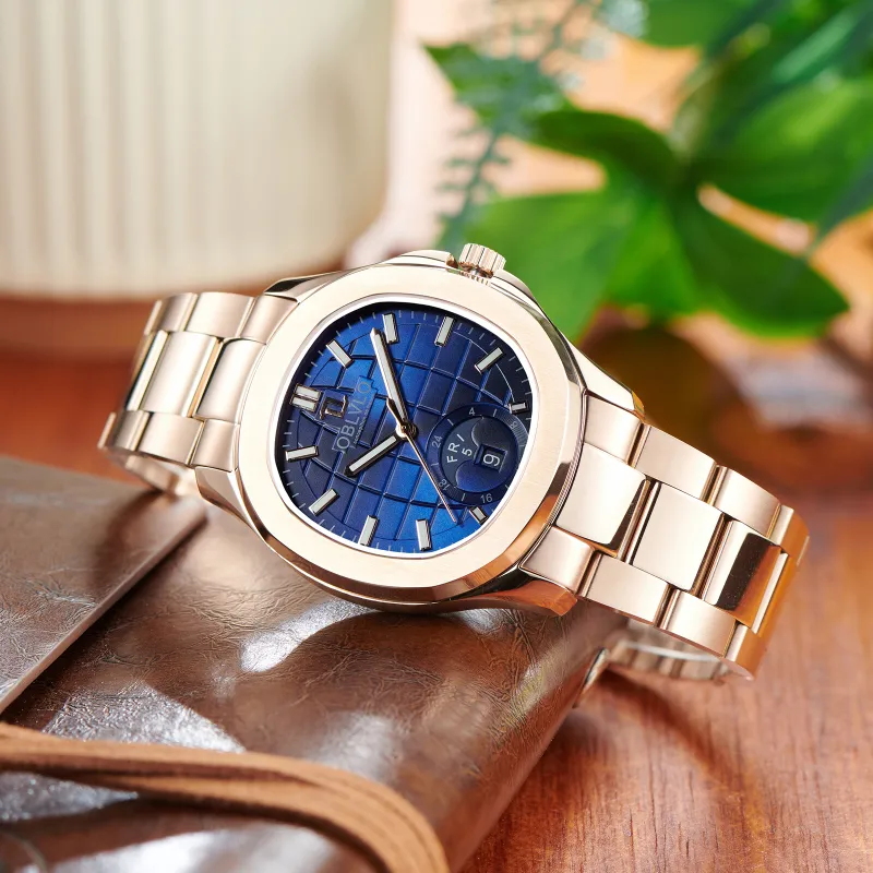 OBLVLO Automatic Mechanical Movement Stainless Steel Watchband Watch Men's Watches White Dial-30