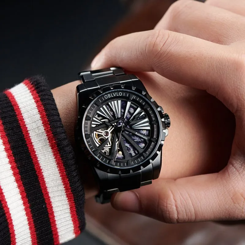 OBLVLO Automatic Mechanical Movement Watch Unisex Gold Dial-8