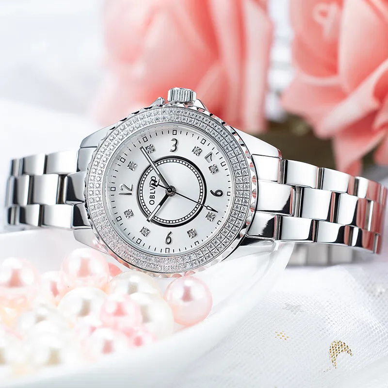 OBLVLO Automatic Mechanical Movement Stainless Steel Strap Watch Women's Watch Silver Dial-3