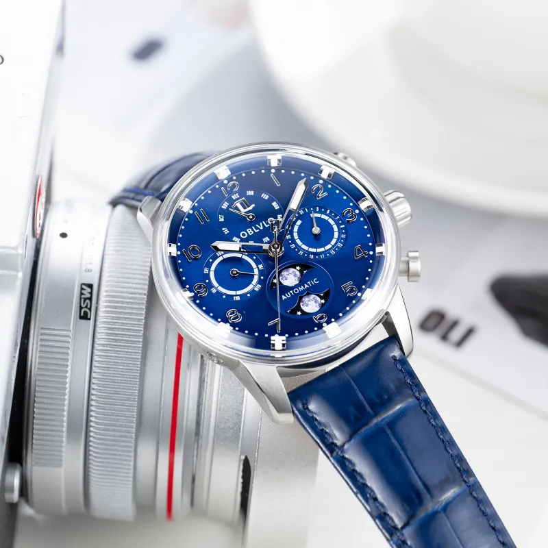 OBLVLO High End Business Casual Mechanical Movement Watch Men's Watches Black Dial-7
