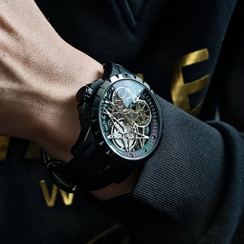 OBLVLO Automatic Mechanical Movement Cowhide Strap Watch Unisex Silver Dial-2