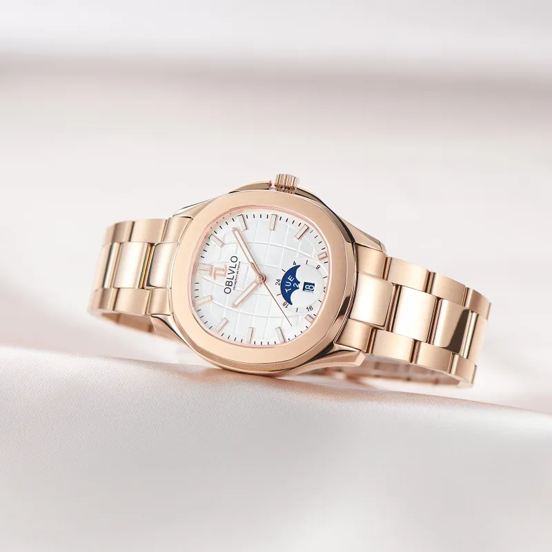 OBLVLO Automatic Mechanical Movement Stainless Steel Watchband Watch Men's Watches White Dial-15