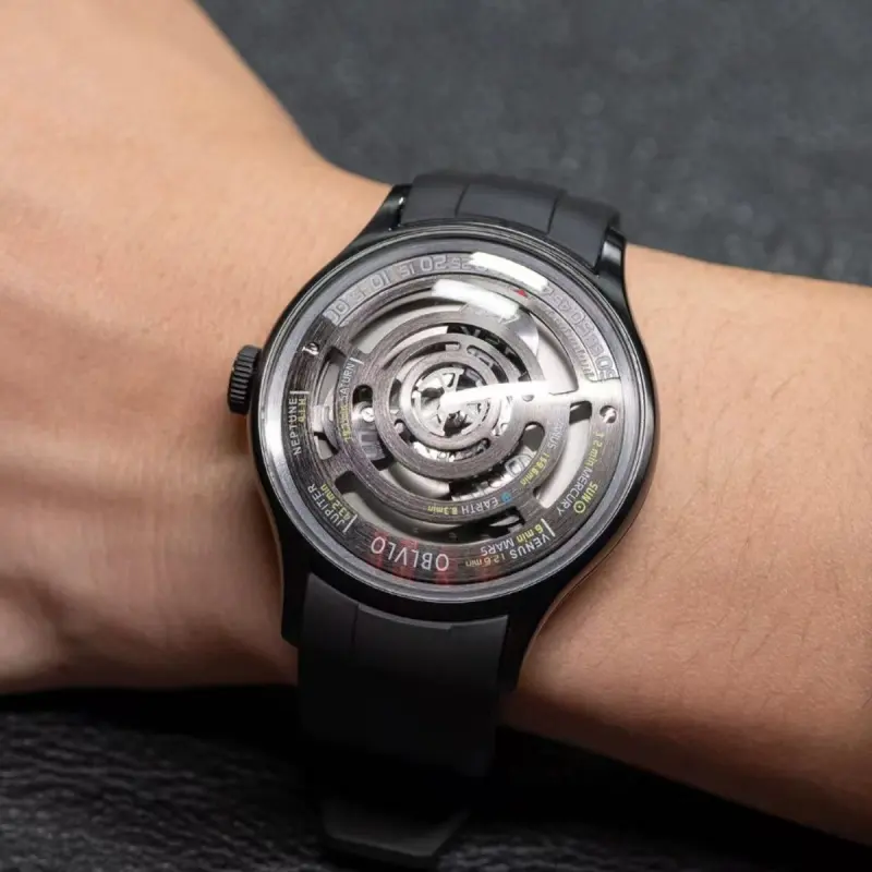 OBLVLO Solar Collection Automatic Mechanical Movement Rubber Strap Men's Watches Black Dial-3