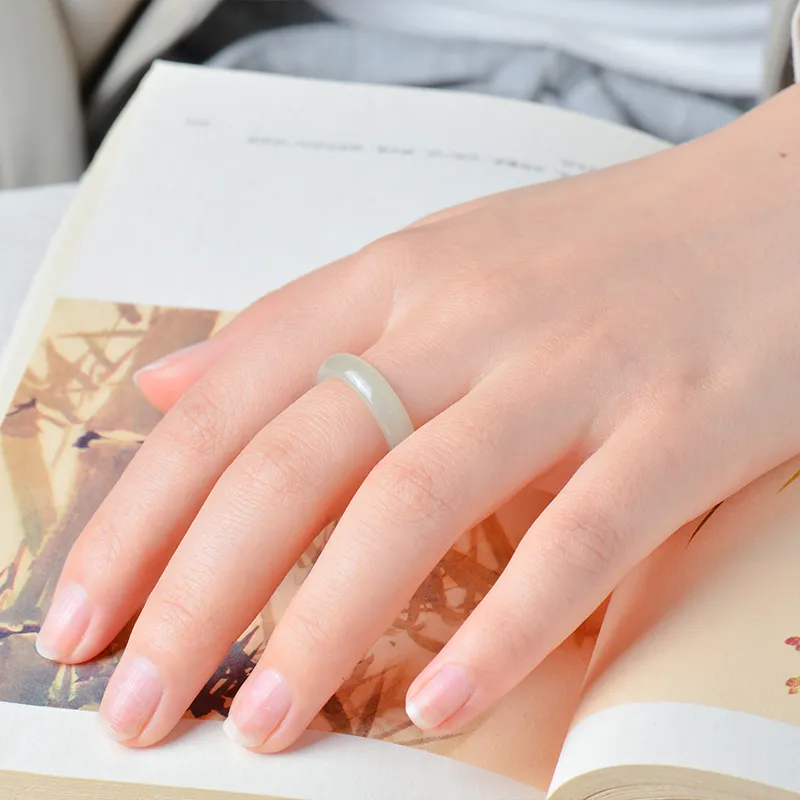 Survival Hetian Jade Rings White Jade/Pale Greenish White Jade Unisex-4