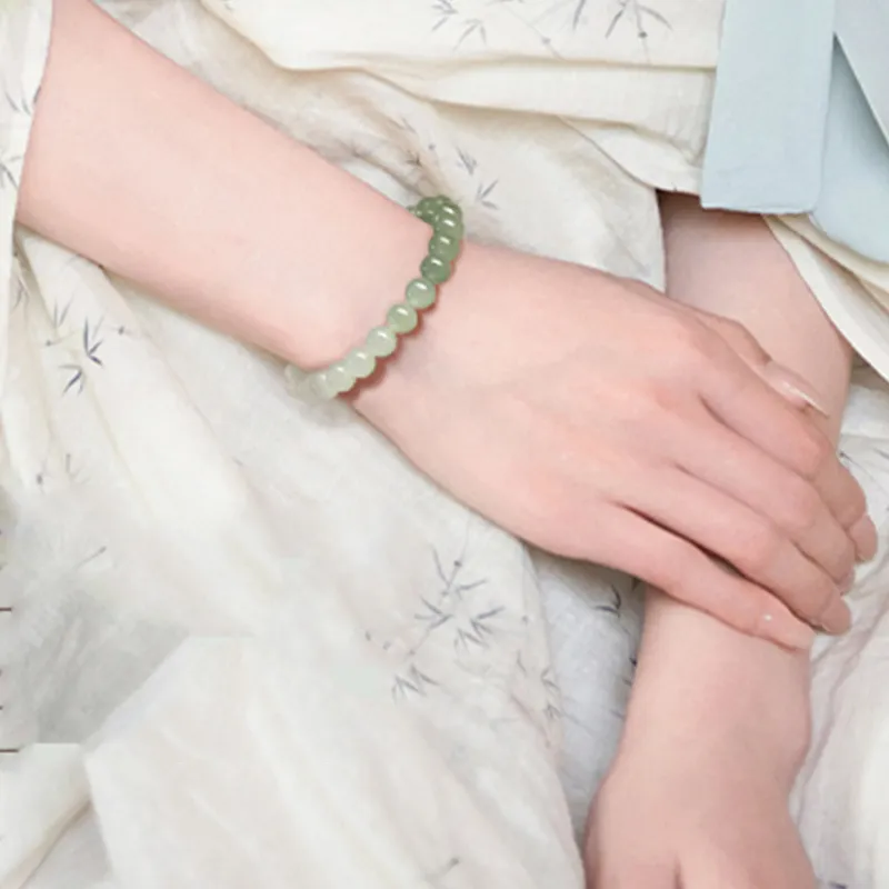 Strange Snow Hetian Jade Bracelets Unisex Pale Greenish White Jade-3