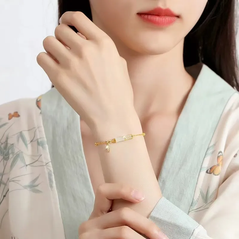 Strange Snow Hetian Jade Bracelets White Jade Unisex-4